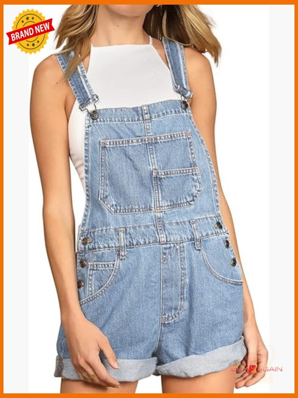 Denim Bib Overall Shorts with Adjustable Straps Cuffed Hem Romper